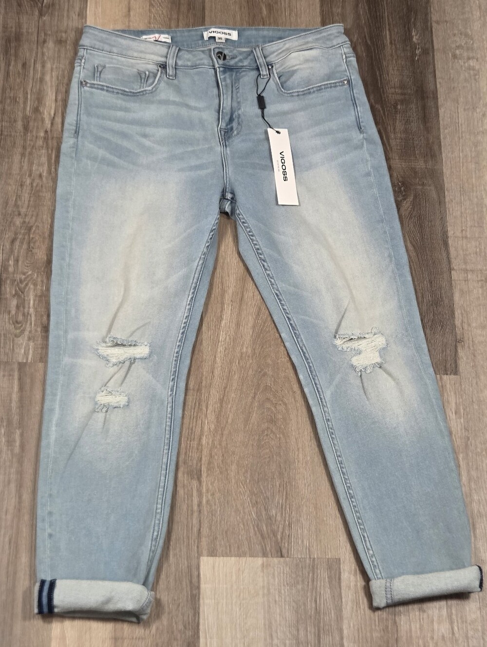 VIGOSS Jeans Women's Blue Wash Size 30 Distressed Stretch Thompson Tomboy